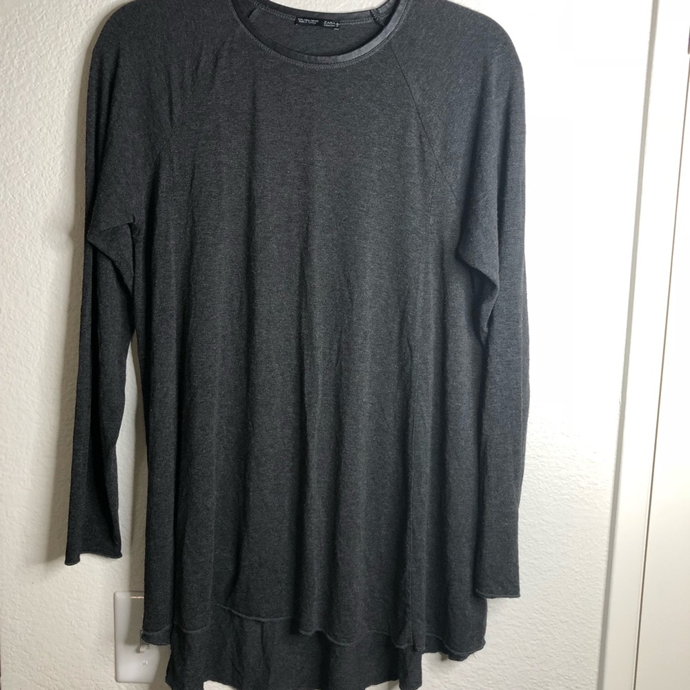Zara Dark Grey Faux Leather Neckline Long Sleeve